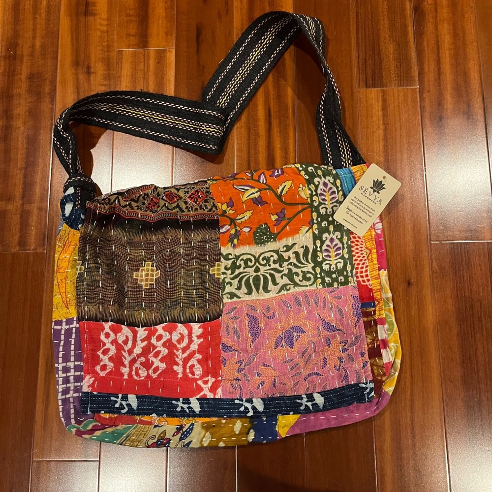 Kantha Patchwork Messenger Bag Purse Handmade Upcycled Sari India Multicolor New